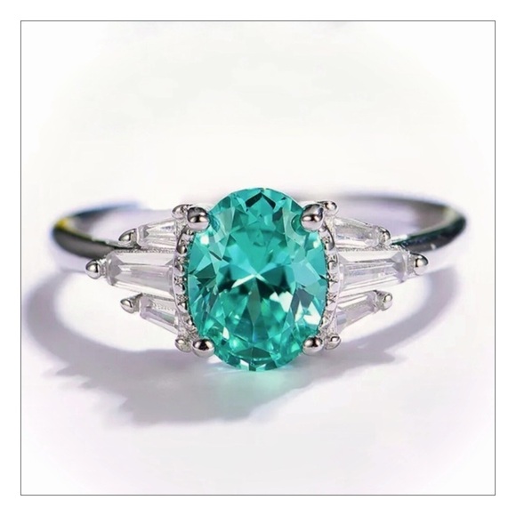 NEW Solid Sterling Silver Lab Mint Sapphire Ring - Picture 11 of 14